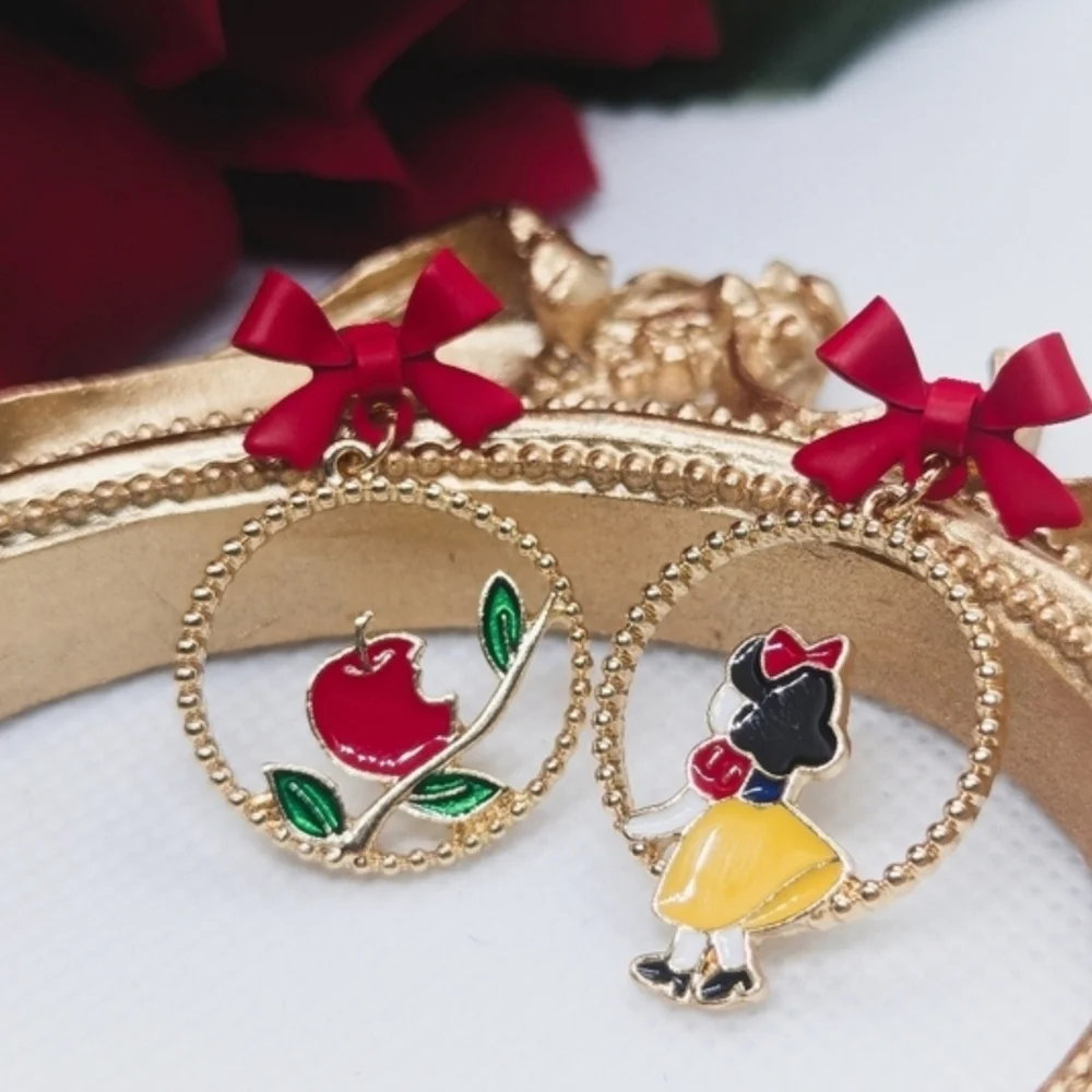 Snow White Inspired Earrings Cute Fairytale Apple Bow Earrings